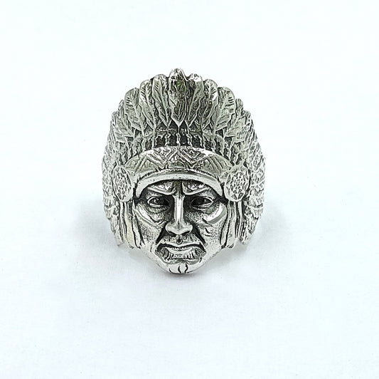 Signed Sterling Carved Repousse Chief Indian Head Face Ring Ancient Gods Mythology Ring, Mythology Jewelry, Minimalist Ring,