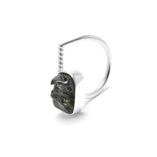 Moldavite Ring AAA+ Natural Czech Republic Moldavite Rough Healing Gemstone Handmade Rings Adjustable twisted wire 925 Sterling Silver Rings