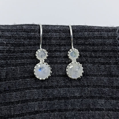 Labradorite, garnet, Moonstone, Rose Quartz dual stone earrings Gold Plated & Sterling Silver Round Stone earring prong setting Earrings