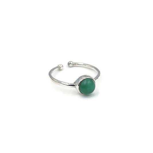 Round Green Onyx Adjustable Sterling Silver Ring