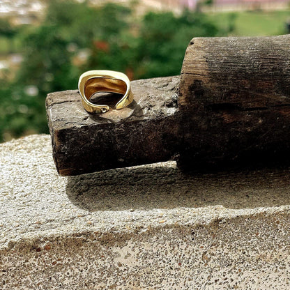 18K Gold Dome Ring Thick Chunky Ring Adjustable Wide Ring Croissant Ring Stackable Ring Chunky Gold Ring Signet Ring for Women Gift for Mom