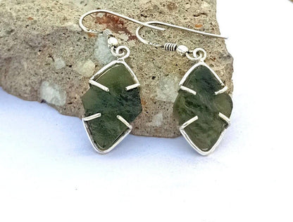 Natural Moldavite Rough stone Earrings Gemstone From Czech Republic 925 Solid Sterling Silver Handmade Designer Jewelry Unique shape Gift