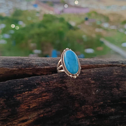 Bezel Kingman Turquoise ring silver ring band Semi precious stone women engagement ring gift for her mothers day gift birthday gift 925.