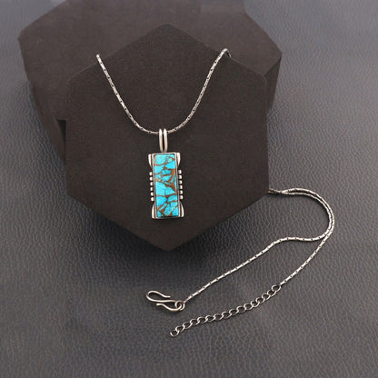 Copper Turquoise Pendant Necklace Sterling Silver Pendant Necklace Turquoise Rectangle Genuine Gemstone Necklace Kingman Southwestern