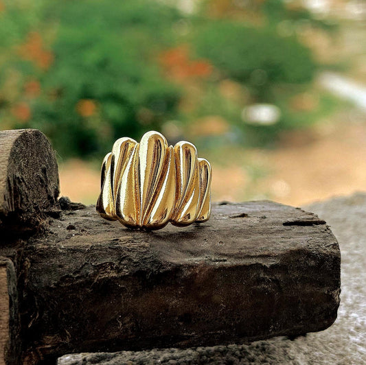 18K Gold Dome Ring Thick Chunky Ring Adjustable Wide Ring Croissant Ring Stackable Ring Chunky Gold Ring Signet Ring for Women Gift for Mom