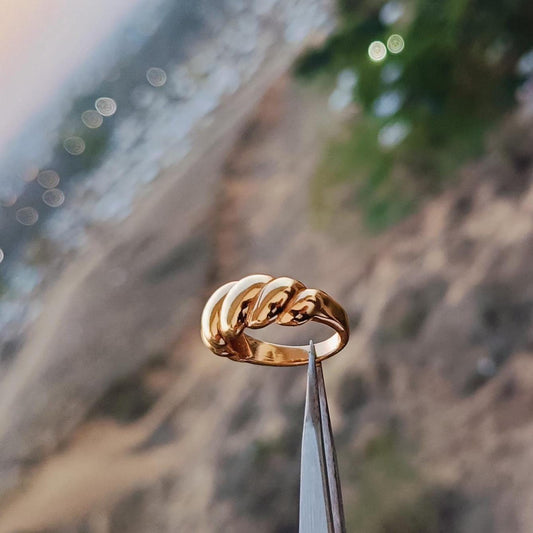 18K Gold Dome Ring Thick Chunky Ring Adjustable Wide Ring Croissant Ring Stackable Ring Chunky Gold Ring Signet Ring for Women Gift for Mom