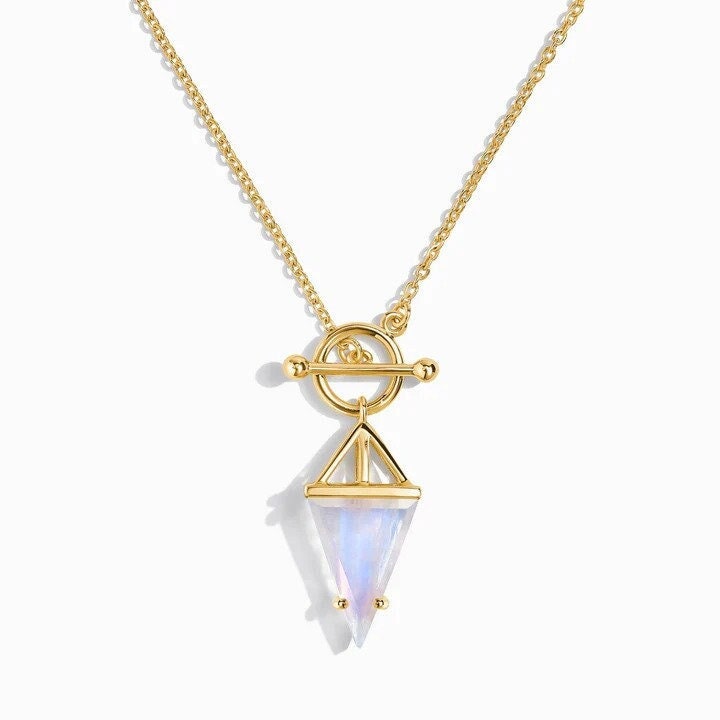 Rainbow Moonstone Necklace Handmade 925 Sterling Silver Gold Vermeil Rose Gold Vermeil Triangle Rainbow Moonstone Pendant gift Woman & Girls
