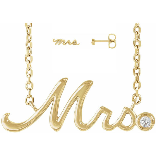 Wedding Necklace Round Gemstone Mrs Necklace and Mrs Stud Earrings 925 Sterling Silver 18k Gold Vermeil Bridal Jewelry Set For Woman & Girls