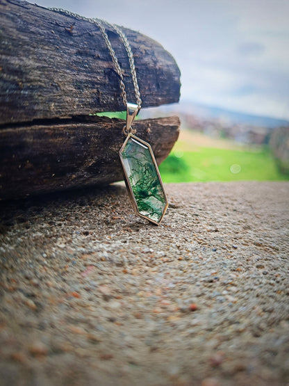 Moss Agate Necklace, 925 Sterling Silver Handmade Pendant, Gift For Mom