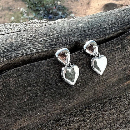 3D Heart Puff Dangle Push in Silver or Gold or Rose Gold, Heart Earrings, Heart Huggie For Her