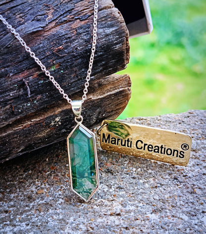 Moss Agate Necklace, 925 Sterling Silver Handmade Pendant, Gift For Mom