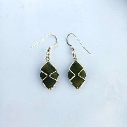 Natural Moldavite Rough stone Earrings Gemstone From Czech Republic 925 Solid Sterling Silver Handmade Designer Jewelry Unique shape Gift