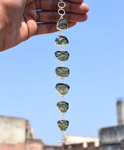 Moldavite Bracelet Handmade 925 Sterling Silver Czech Republic AAA Moldavite Rough Healing Gemstone adjustable Bracelets gift Boys & Girls