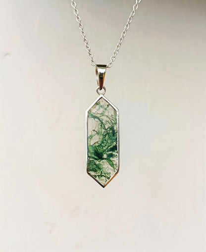 Moss Agate Necklace, 925 Sterling Silver Handmade Pendant, Gift For Mom