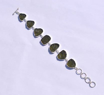 Moldavite Bracelet Handmade 925 Sterling Silver Czech Republic AAA Moldavite Rough Healing Gemstone adjustable Bracelets gift Boys & Girls