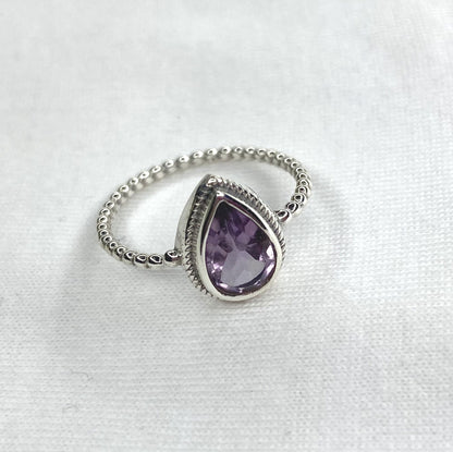 Purple Amethyst Ring, 925 Sterling Silver Ring, Handmade Ring, Statement Ring, Pear Ring, Women Ring Ball Band Ring Natural Amethyst Gift