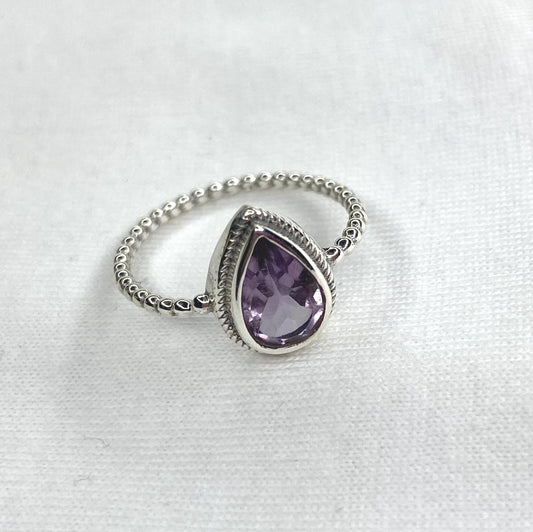 Purple Amethyst Ring, 925 Sterling Silver Ring, Handmade Ring, Statement Ring, Pear Ring, Women Ring Ball Band Ring Natural Amethyst Gift