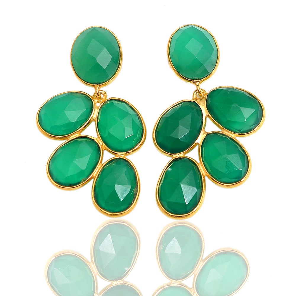 Green Onyx, Labradorite, Chalcedony, Rainbow Moonstone, Rose Quartz Earrings 925 silver Gold Plated Handmade Jewelry woman Birthday gift