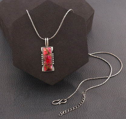 Copper Turquoise Pendant Necklace Sterling Silver Pendant Necklace Turquoise Rectangle Genuine Gemstone Necklace Kingman Southwestern