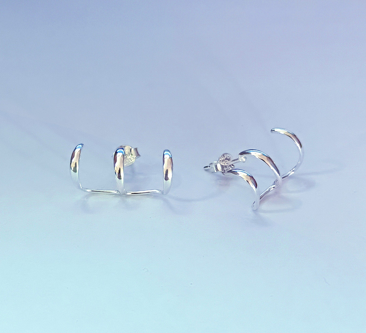 Triple Hoop Earrings, Triple Band Hoops, Bold Hoops Gold Earrings, Triple Hoops Earrings, Modern Gold Hoops, Curving Three Row Stud Earrings