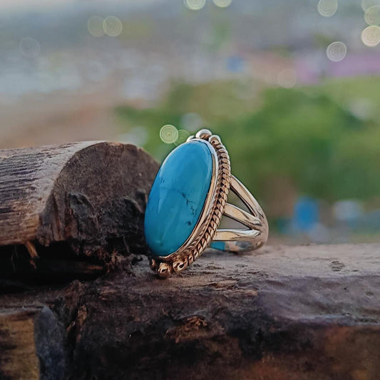 Bezel Kingman Turquoise ring silver ring band Semi precious stone women engagement ring gift for her mothers day gift birthday gift 925.