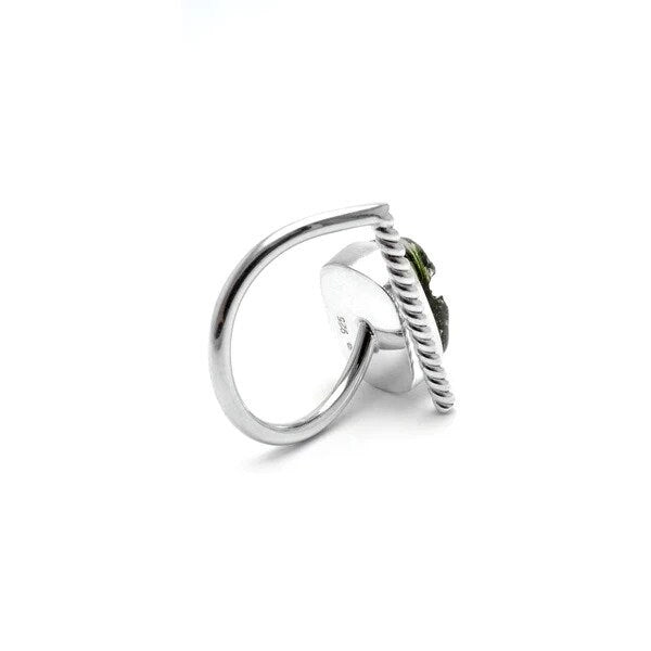 Moldavite Ring AAA+ Natural Czech Republic Moldavite Rough Healing Gemstone Handmade Rings Adjustable twisted wire 925 Sterling Silver Rings