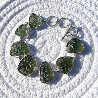 Moldavite Bracelet Handmade 925 Sterling Silver Czech Republic AAA Moldavite Rough Healing Gemstone adjustable Bracelets gift Boys & Girls