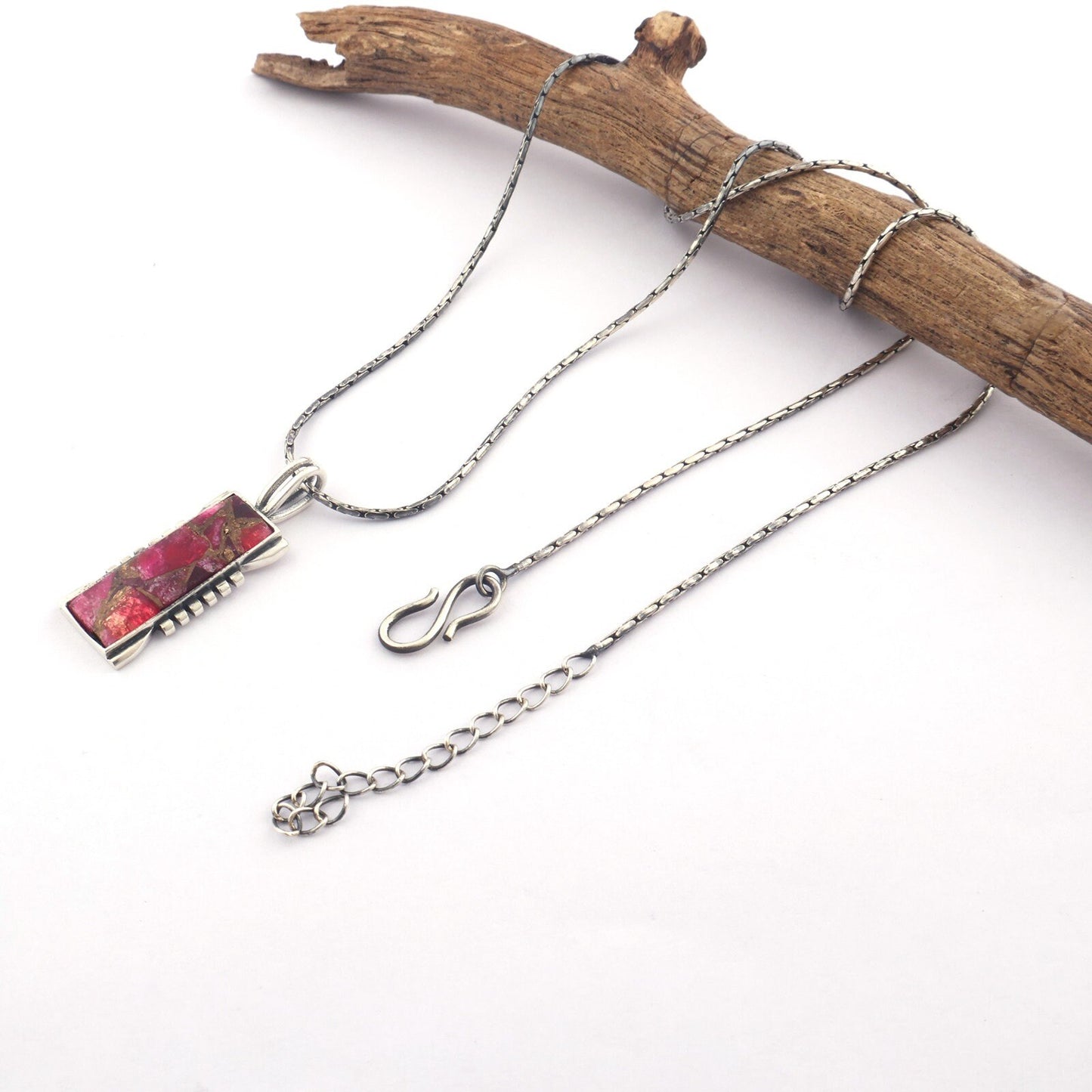 Copper Turquoise Pendant Necklace Sterling Silver Pendant Necklace Turquoise Rectangle Genuine Gemstone Necklace Kingman Southwestern