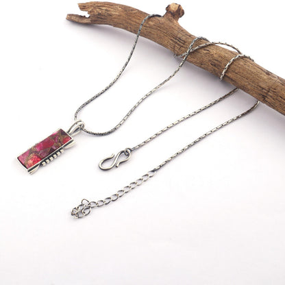 Copper Turquoise Pendant Necklace Sterling Silver Pendant Necklace Turquoise Rectangle Genuine Gemstone Necklace Kingman Southwestern