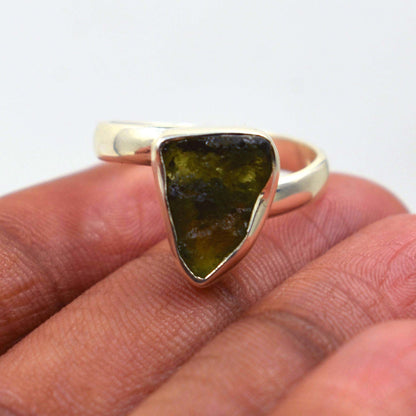 Moldavite Ring Handmade 925 Solid Sterling Silver Ring Top Quality Moldavite Rough Gemstone Silver Ring Birthday gift Sister wife mother