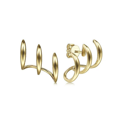 Triple Hoop Earrings, Triple Band Hoops, Bold Hoops Gold Earrings, Triple Hoops Earrings, Modern Gold Hoops, Curving Three Row Stud Earrings