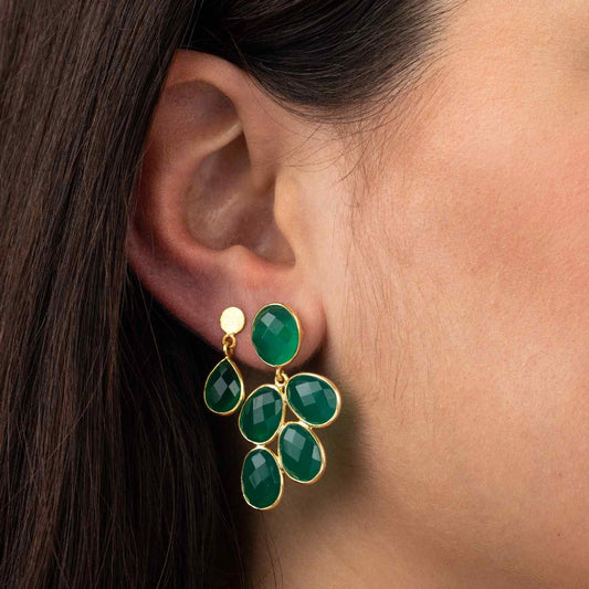 Green Onyx, Labradorite, Chalcedony, Rainbow Moonstone, Rose Quartz Earrings 925 silver Gold Plated Handmade Jewelry woman Birthday gift