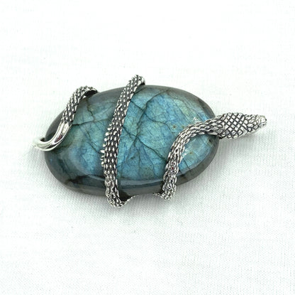 Antique Snake Pendant Oval Labradorite Snake Pendant Labradorite Large Oval Around Snake Pendant Dark Silver Snake Pendant Christmas Gift