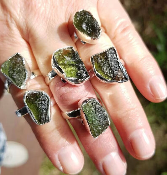 Moldavite Ring Handmade 925 Solid Sterling Silver Ring Top Quality Moldavite Rough Gemstone Silver Ring Birthday gift Sister wife mother