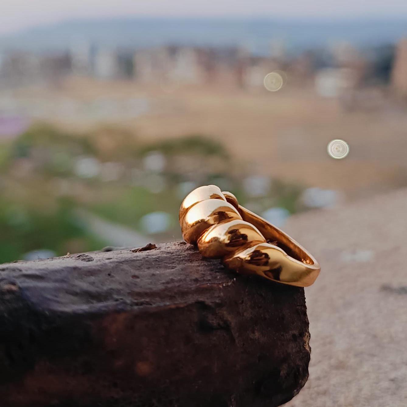 18K Gold Dome Ring Thick Chunky Ring Adjustable Wide Ring Croissant Ring Stackable Ring Chunky Gold Ring Signet Ring for Women Gift for Mom