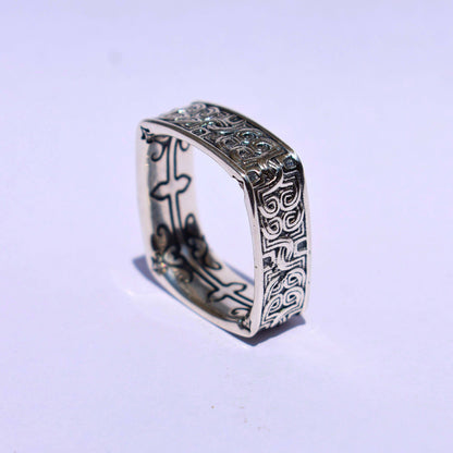Celtic Band Square Celtic Textured Band 925 Sterling Silve