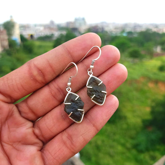 Natural Moldavite Rough stone Earrings Gemstone From Czech Republic 925 Solid Sterling Silver Handmade Designer Jewelry Unique shape Gift