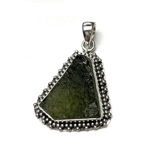 Moldavite Necklace, Raw Green Gemstone, Sterling Silver Authentic Meteorite Necklace, Genuine Moldavite Healing Stone, Big Moldavite Pendant