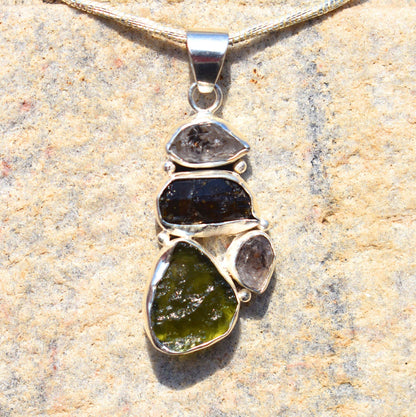 Czech Moldavite Black Tourmaline Herkimer Pendant AAA+ Natural Rough Healing Gemstone Beautiful Handmade Pendants Authentic Moldavite rough