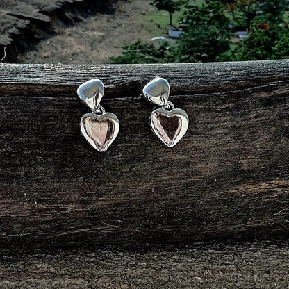 3D Heart Puff Dangle Push in Silver or Gold or Rose Gold, Heart Earrings, Heart Huggie For Her