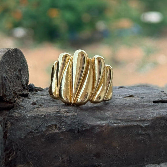 Gold Dome Ring Thick Chunky Ring Adjustable