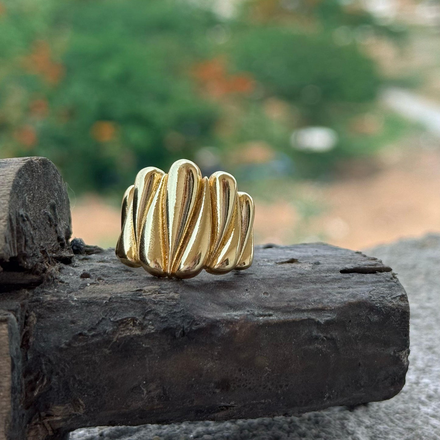 Gold Dome Ring Thick Chunky Ring Adjustable