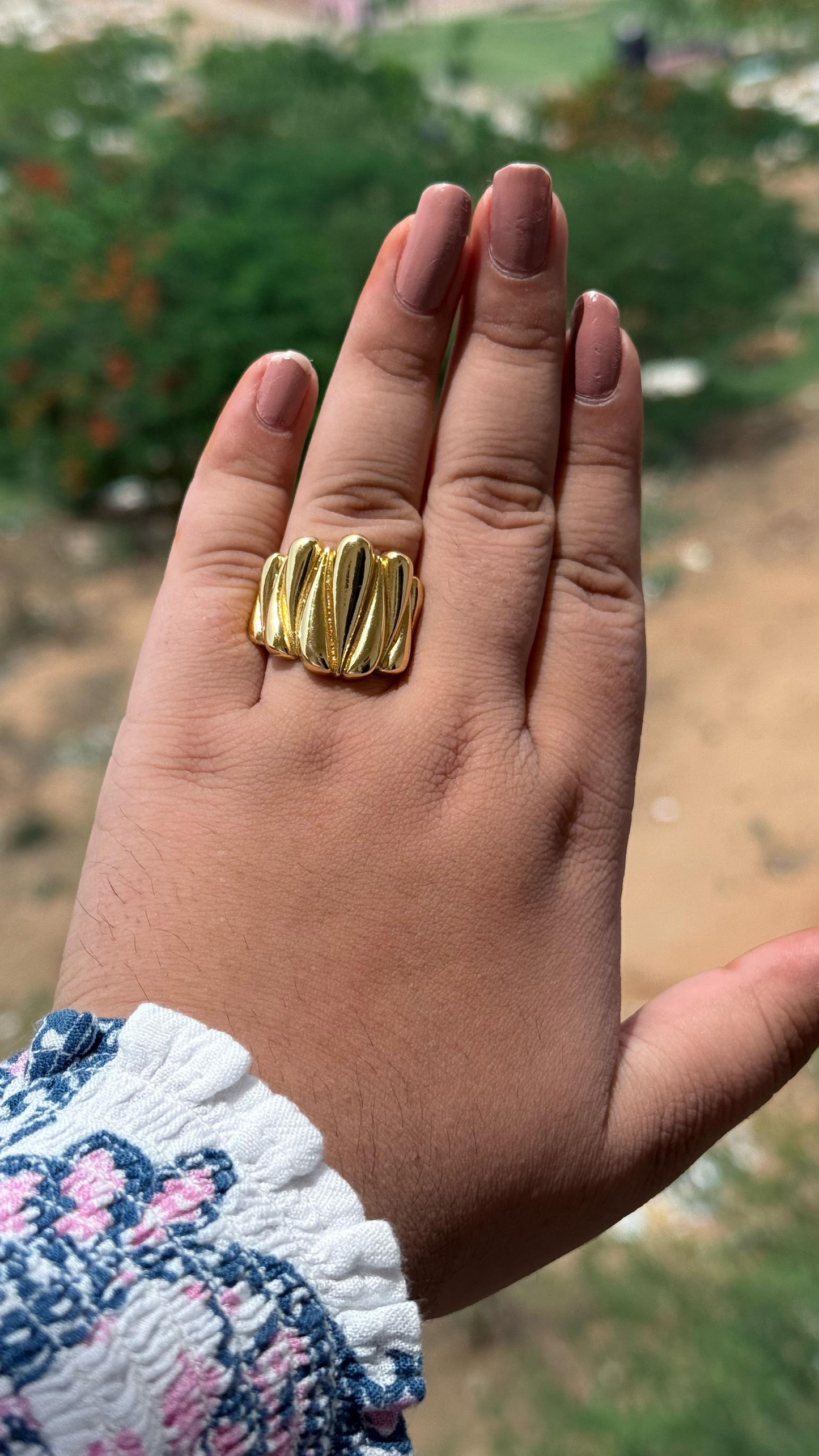 Gold Dome Ring Thick Chunky Ring Adjustable