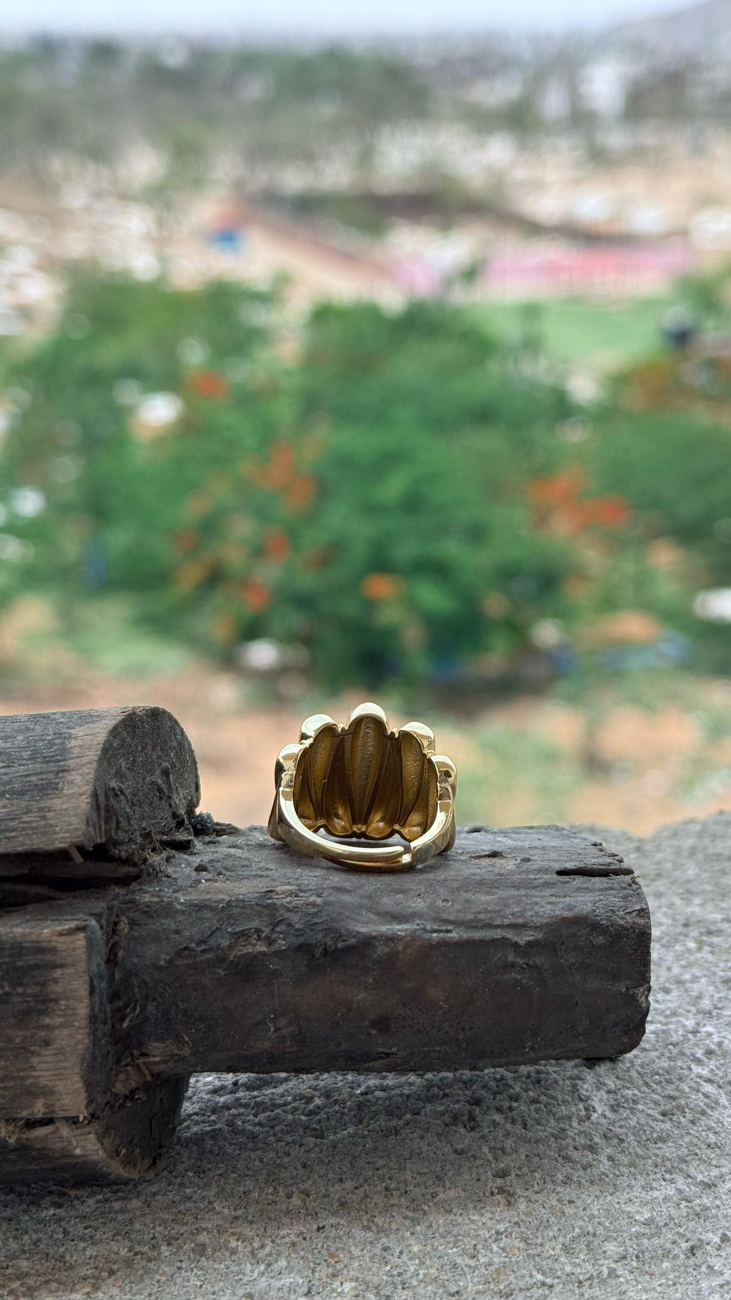 Gold Dome Ring Thick Chunky Ring Adjustable