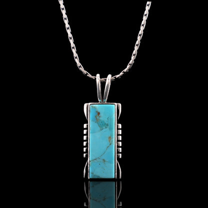 Turquoise Pendant Necklace, Sterling Silver Rectangle Genuine Gemstone Kingman Southwestern Necklace