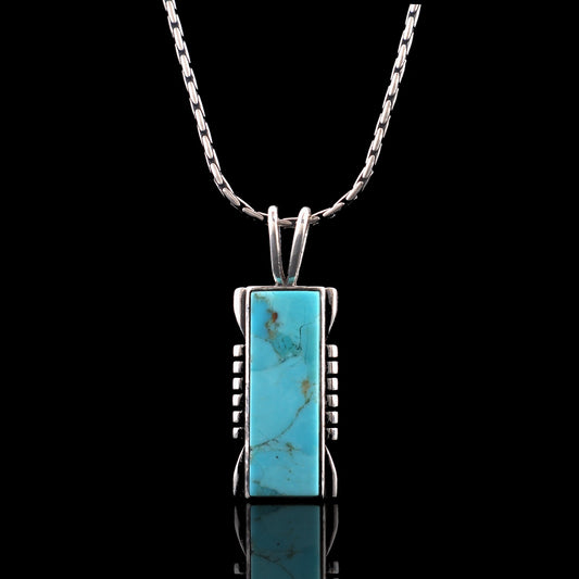 Turquoise Pendant Necklace, Sterling Silver Rectangle Genuine Gemstone Kingman Southwestern Necklace
