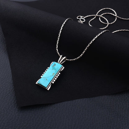 Turquoise Pendant Necklace, Sterling Silver Rectangle Genuine Gemstone Kingman Southwestern Necklace
