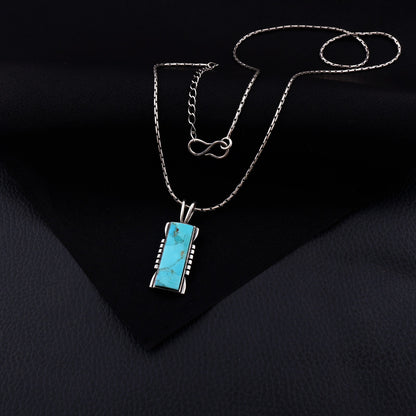 Turquoise Pendant Necklace, Sterling Silver Rectangle Genuine Gemstone Kingman Southwestern Necklace