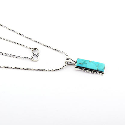 Turquoise Pendant Necklace, Sterling Silver Rectangle Genuine Gemstone Kingman Southwestern Necklace