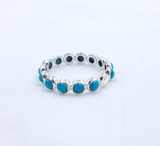 Turquoise Full Eternity Band, Gold Wedding Band, Matching Stacking Band, Natural Turquoise Art Deco Band, Anniversary Gift Ring For Her